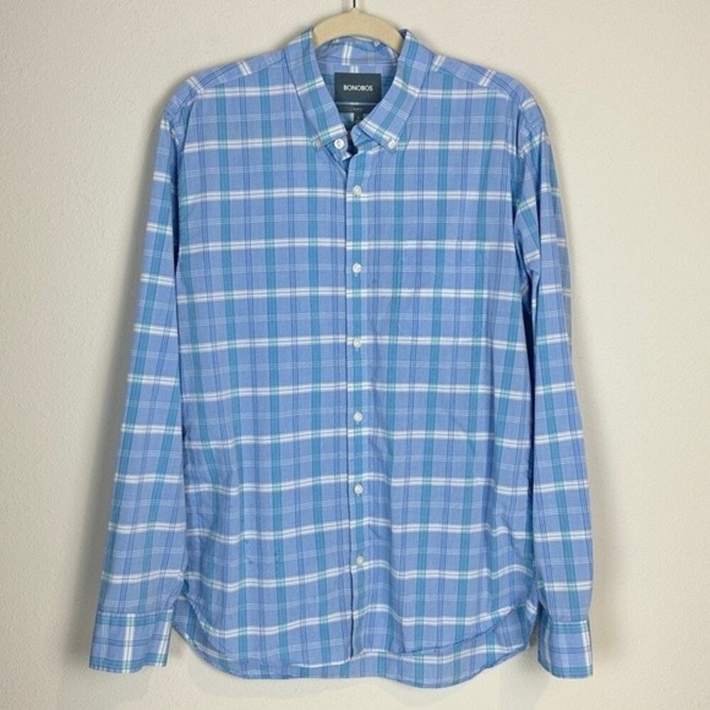 Bonobos Slim Fit Blue Plaid Cotton Everyday Button Up Shirt L